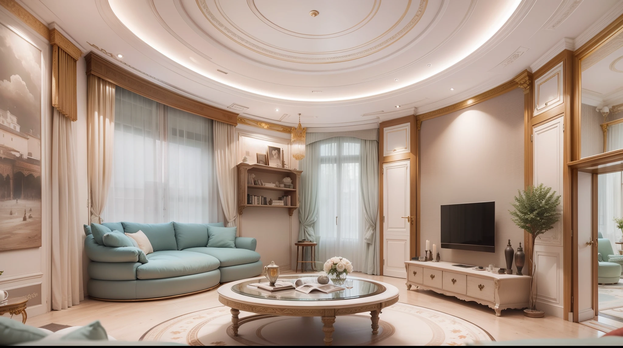 Round mansion, The decoration is simple and atmospheric, Exquisite furniture, Elegant environment, 113.04 sqm, A fresh and comfortable space with a diameter of 12 meters